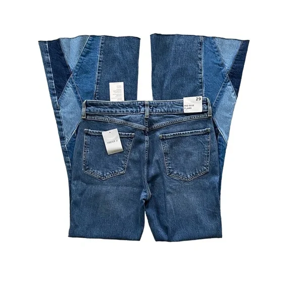 Forever 21 | NWT’s mid rise flare embroidered patchwork bohemian western jeans - Picture 2 of 10